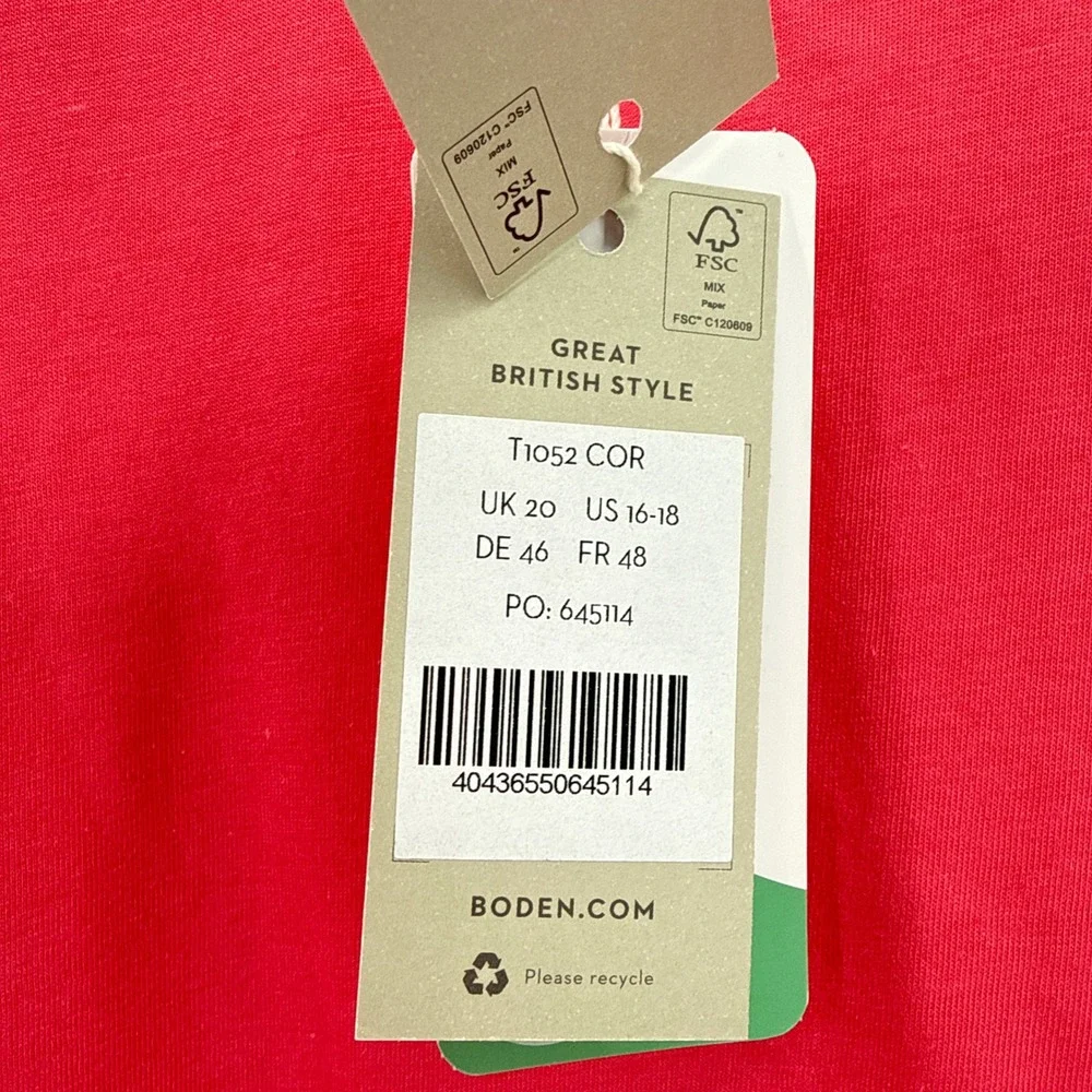 NWT Boden Supersoft‎ Frill Detail Top Coral Ruffle Puff Long Sleeve Top SZ 16/18